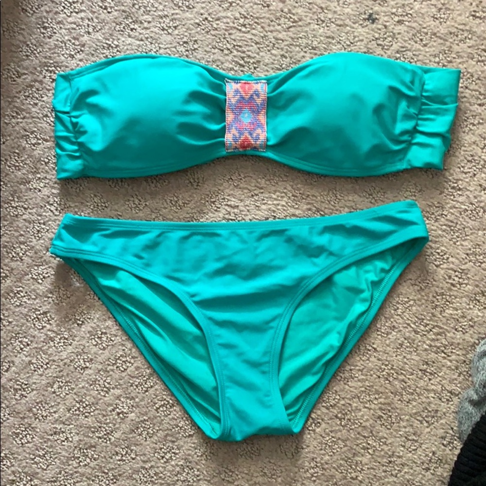 Teal strapless bathing suit from aerie